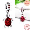 925 Silver Colorful Jewelry Women Murano Glass Pink And Blue Sea Turtle Dangle Charm Fit Bracelet Accessories