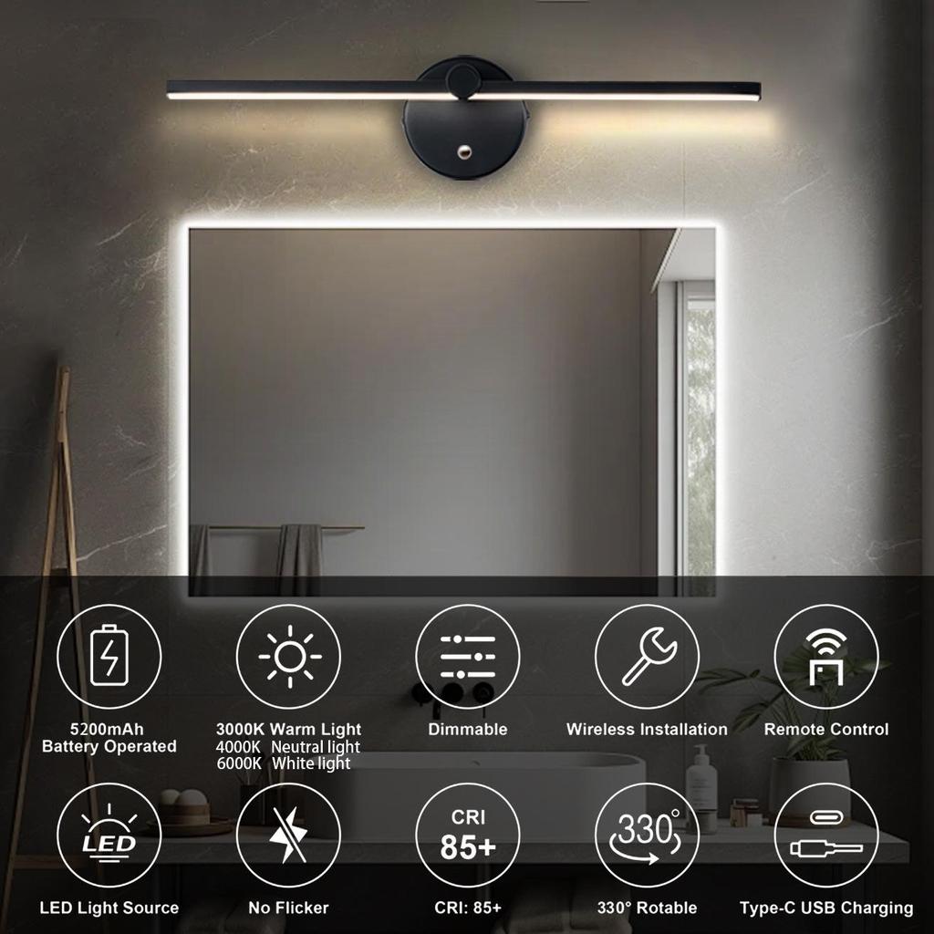 Rechargeable LED Wall Lamp for Bathroom, Bedroom, or Living Room
