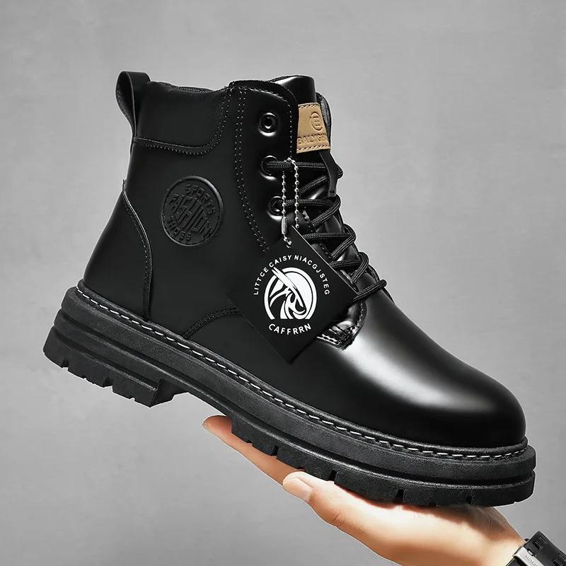 

Высокие ботинки Мужская кожаная обувь Модные мотоциклетные ботинки для мужчин Зимние ботинки Мужская обувь Ботинки на шнуровке Hombre 44