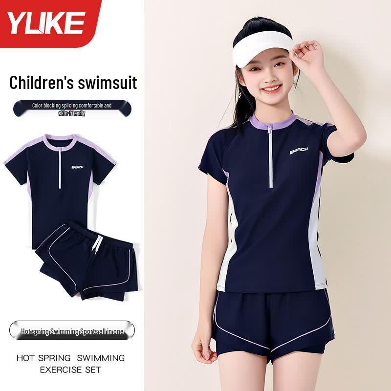 Yuke 2026 Girls  Conservative Quick-Dry Split Swimsuit Set 160