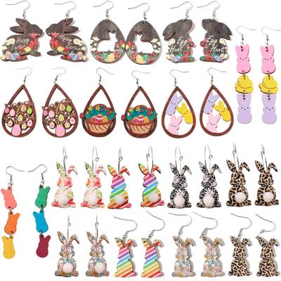 Easter Celebration Leopard Print Floral Women's Wooden Dangle Earrings