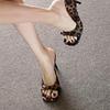 Sexy leopard print high-heeled slippers square head high-heeled sandals new word with thick heels high heels women's summer wear