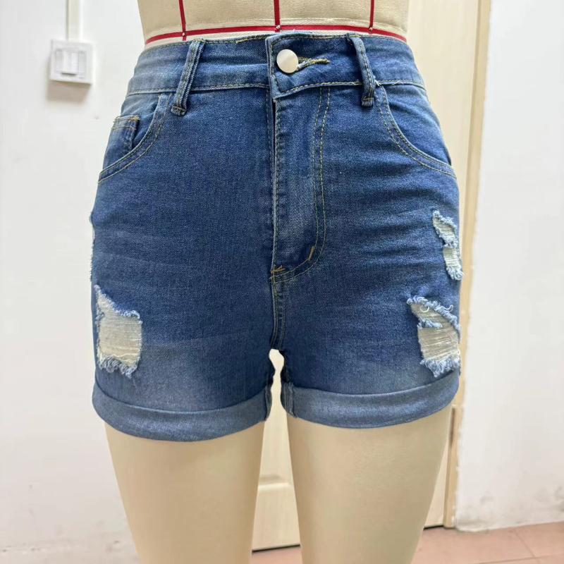 GMXIA Damen Trendige Rissige und Aufgerollte High Stretch High Waist Denim Shorts Damen Heißhosen