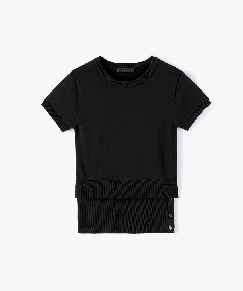 MONGDOL 2-Way Button Layered Round Neck Knit Black Mdkt133Black
