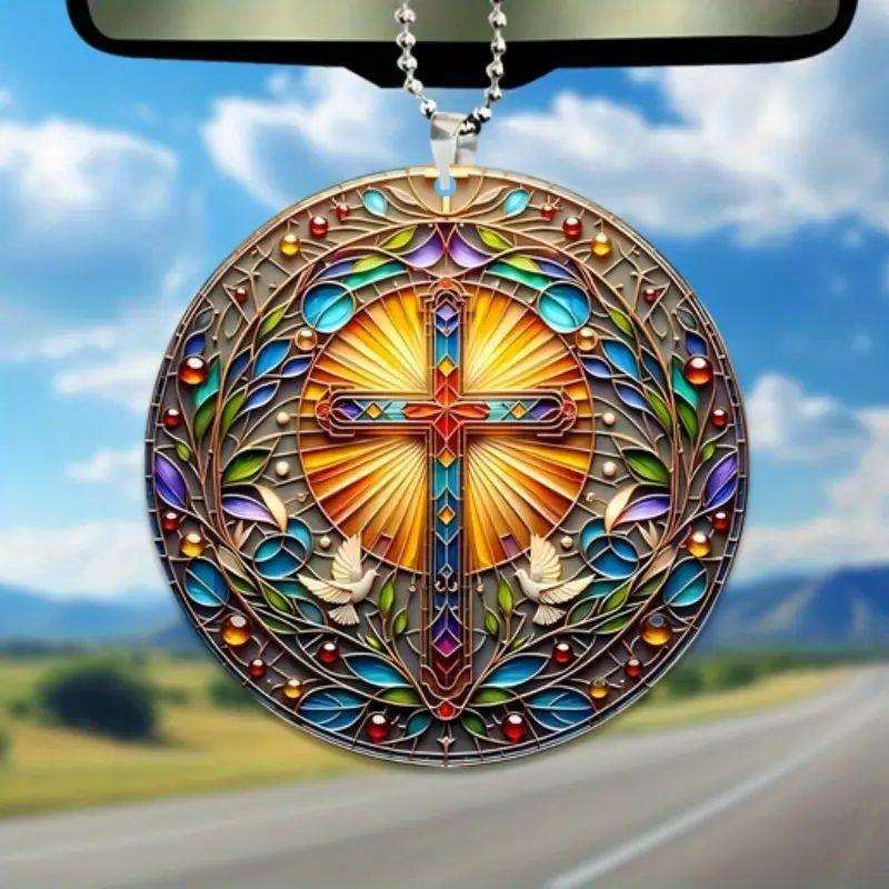 

2D Уникальный акриловый кулон в виде креста, подвеска для автомобиля, модный брелок, домашний акцент 6