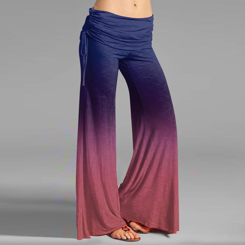 Pantaloni evazați cu șnur ocazional de culoare uni gradient de modă pentru femei Pantaloni largi