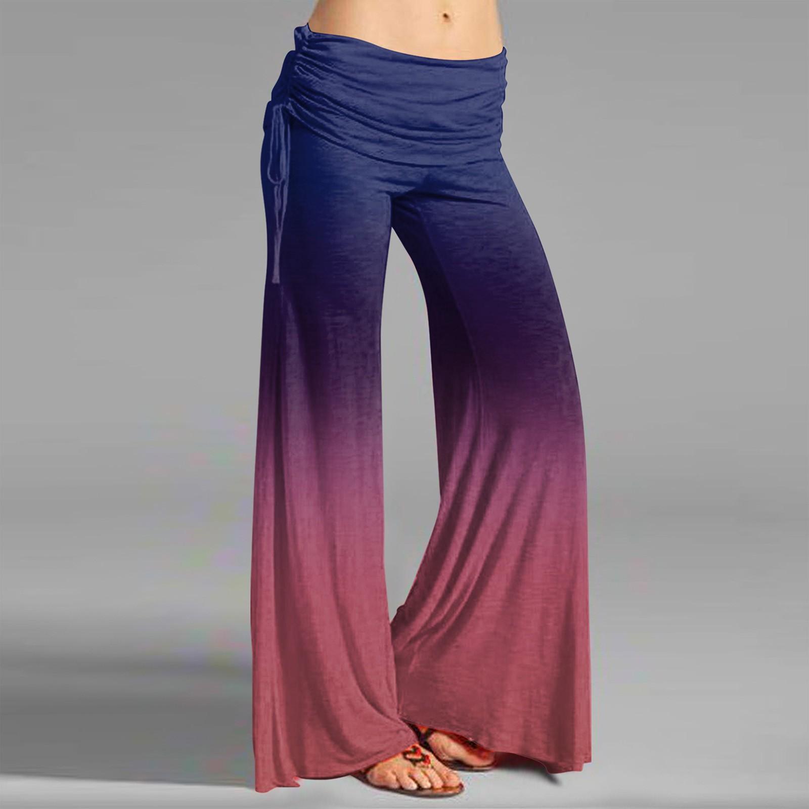 

Женские модные градиентные однотонные повседневные расклешенные брюки с завязками, широкие брюки XL фиолетовый