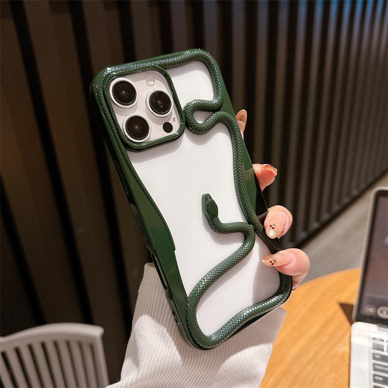 3D Luxury Snake Phone Case For iPhone 16 Pro Max 15 14 Plus 13 12 11 Matte Electroplated Plating Fashion Hollow Protective Cover