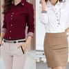 Shirt Turn-down Collar Slim Cotton Long Sleeve Collared Tops for Office