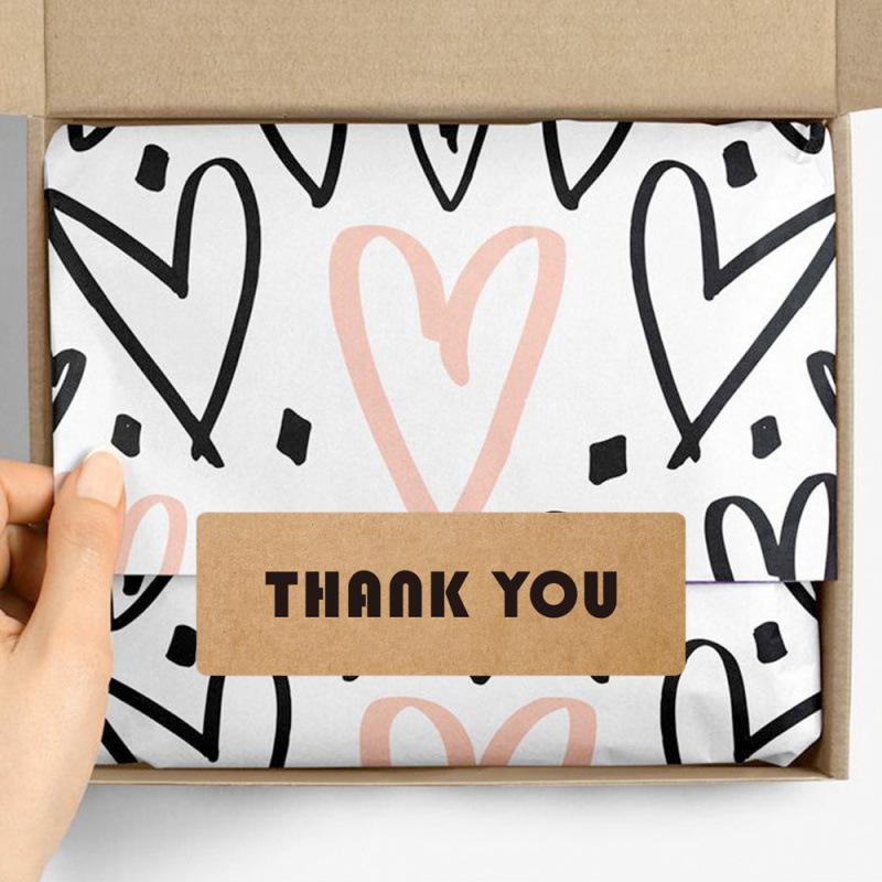 A Roll Thank You Stickers Kraft Paper Adhesive Labels Gift Wrapping Sealing Stickers DIY Craft Decorative Tags Home Holiday Gift