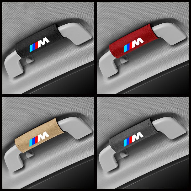 ORWI7 For BMW M LOGO Leather Car Roof Armrest Inner Door Pull Handle Protection Case Suede Cover 1 3 5 7 Series X1 X3 X5 X6 M Sports