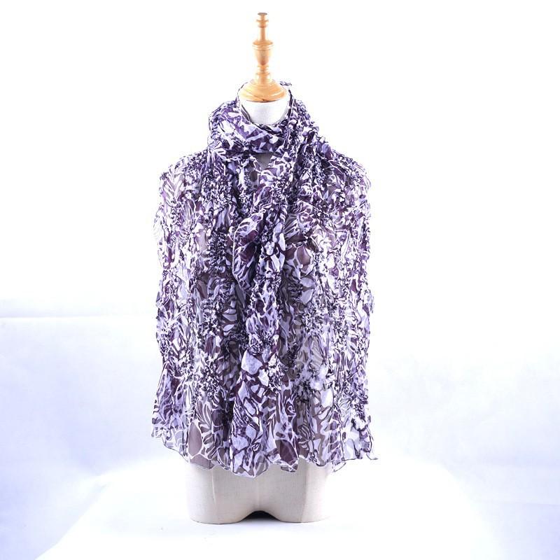 Lightweight Chiffon Scarf With Floral Print Elastic Edge Wrap Shawl Women Sun Protection Accessory Fashionable Office Wear