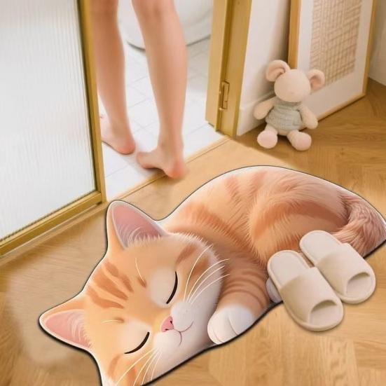 Floor Mat 3D Cartoon Cat Pattern Rug Non-Slip Backing Easy Maintenance Living Room Rug Multipurpose Home Decor