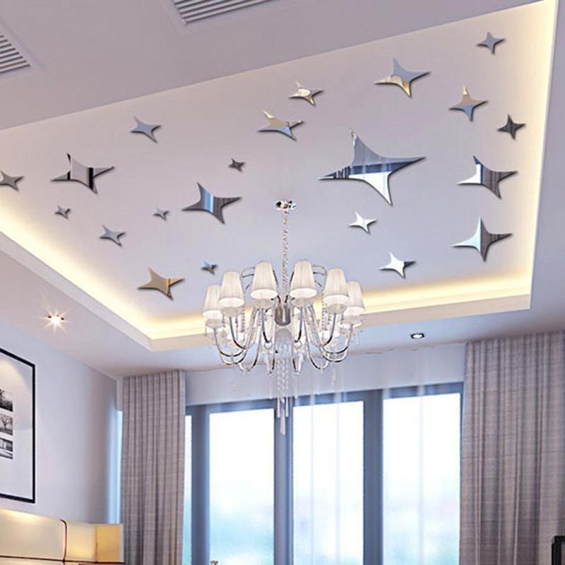 50Pcs Vogue Removable 3D Star Shape Mirror Effect Popular Home Decor Wall Art Decals Stickers (Color