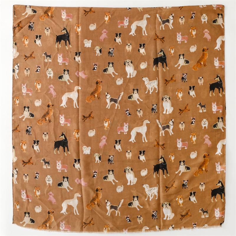 Autumn/Winter Cotton Linen Feel Scarf with Cute Dog Design - Women's Warm Shawl