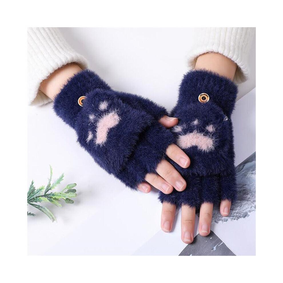 Mink Gloves Cat Claw Winter Warm Wool Touchscreen Gloves Flap Cover Women Men Fingerless Flip Gloves Knitted Mittens Glove