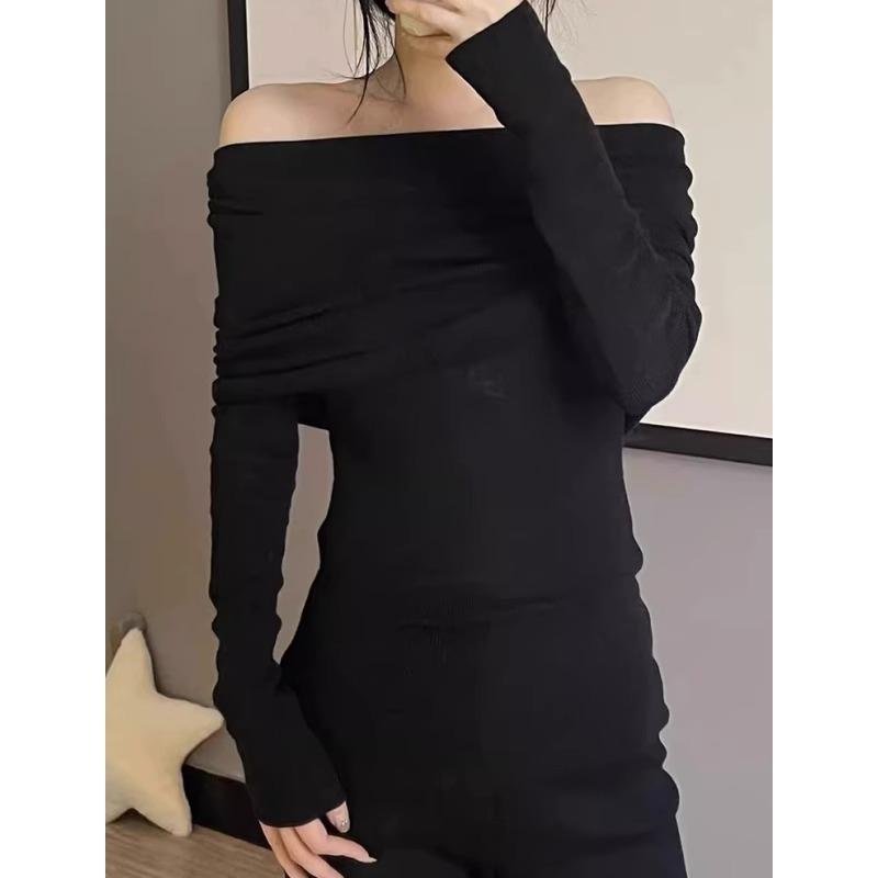 Autumn New Sexy One Shoulder Pullover Sweaters for Women Lapel Off Shoulder Long Sleeved Knitted Sweater Woman Elegant Casual Winter Knitwear 24861