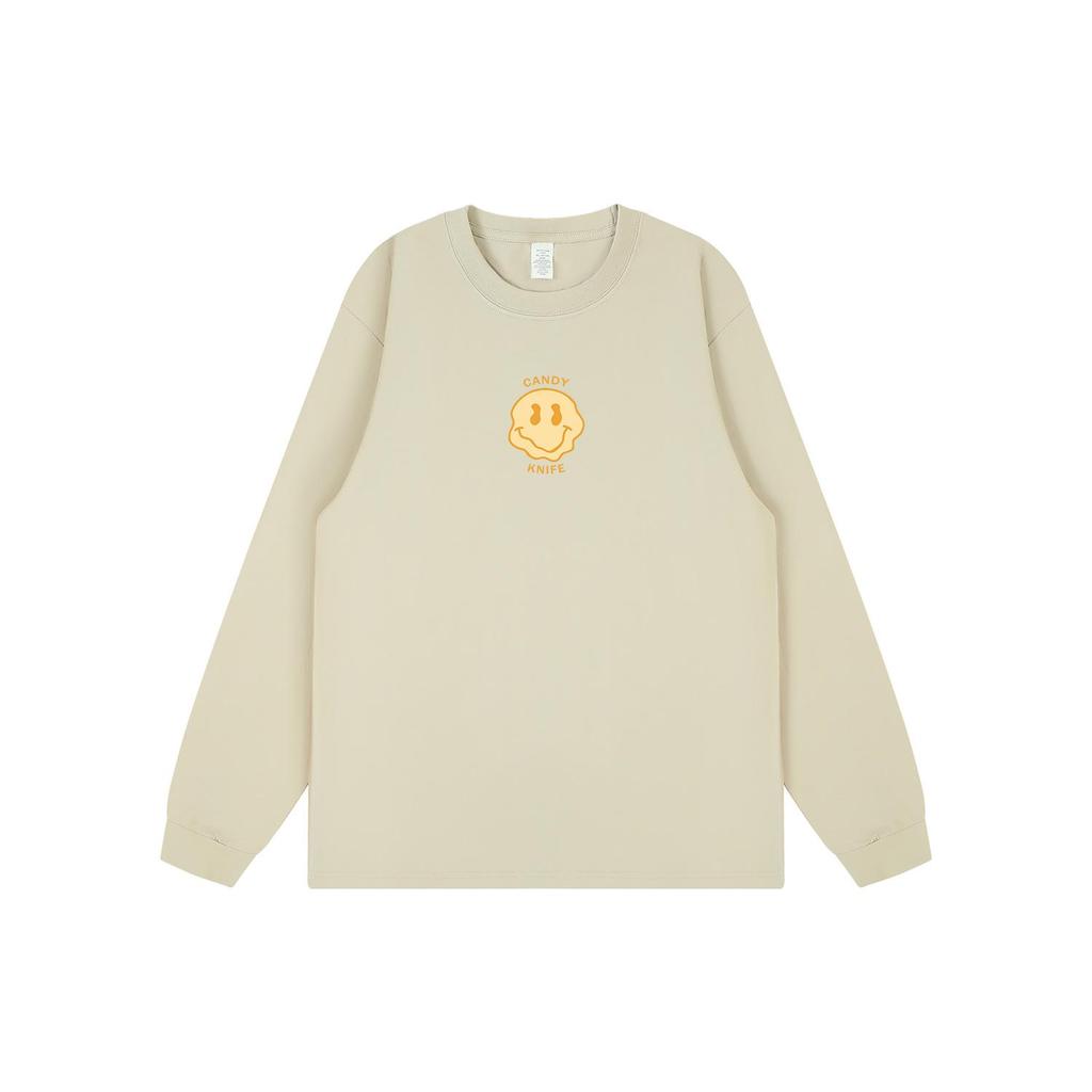 Trendy Retro Hong Kong Style Printed Couple Cuffed Sleeve Loose Long Sleeve T-shirt