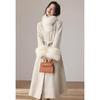 VICTORIA&VERA Women's Fox Fur Collar Wool Long Coat