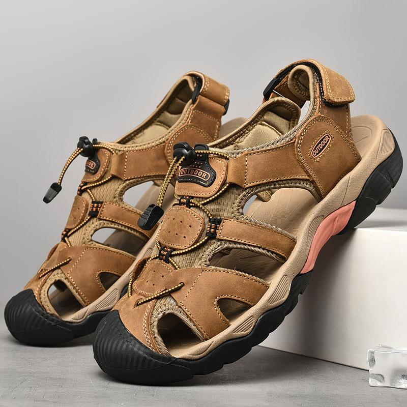 Fashion Fashionable Outdoor Men's Breathable Anti Slip Water Wading Sandals Summer Men Cowhide Oversized Casual Comfortable Beach Shoes
