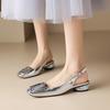 Fashion Summer Women Sandals Patent Leather Shoes for Women Square Toe Chunky Heel Shoes Sweet Cover Toe Slingback Sandals Buckle Shoes