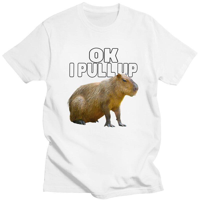 Custom Cool Ok I Pull Up Capybara T Shirt Men Short Sleeve Pure Cotton Tshirt Casual Tee Tops Fashion Tshirts