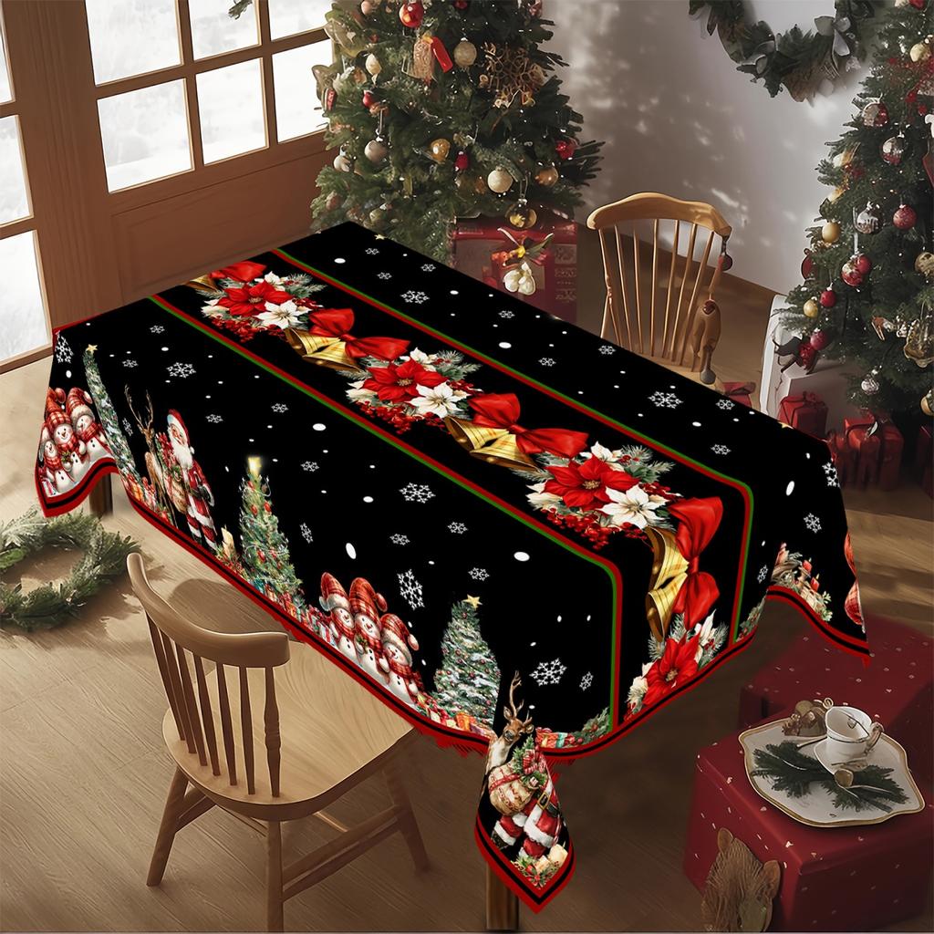 Black Christmas Santa Claus Tablecloth Merry Cristmas Decoration for Home Winter Holiday Kitchen Dining Table Decor Navidad