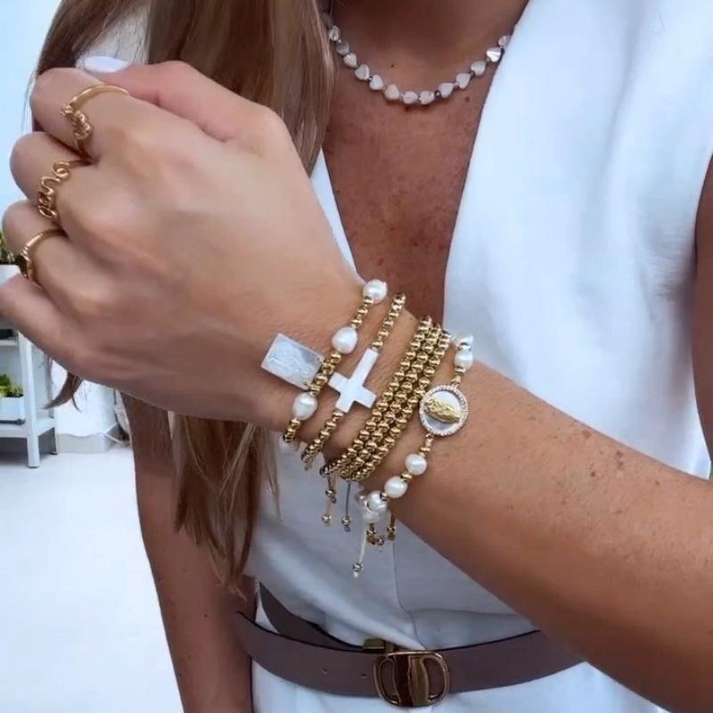 Virgin Mary Woven Pearl Bracelet: European & American Layered Jewelry for Autumn & Winter