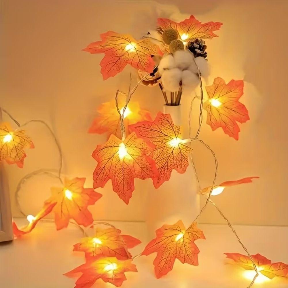 Artificial Maple Leaf LED String Lights Red Leaf Design Fall String Lights Decor Halloween Decor
