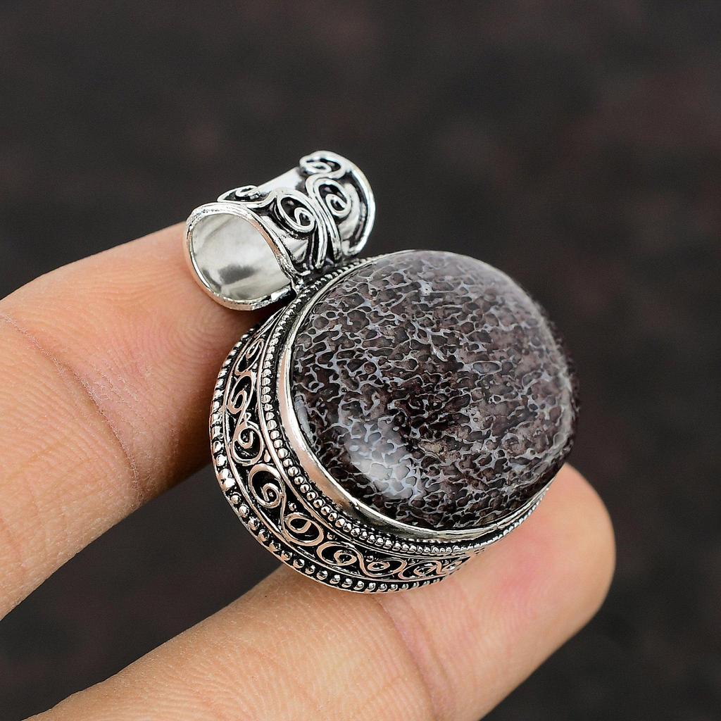 Dinosaur Bone Pendant Handmade Pendant 925 Sterling Silver Pendant Antique Vintage Pendant Silver Jewelry For Gift Natural Gemstone Jewelry