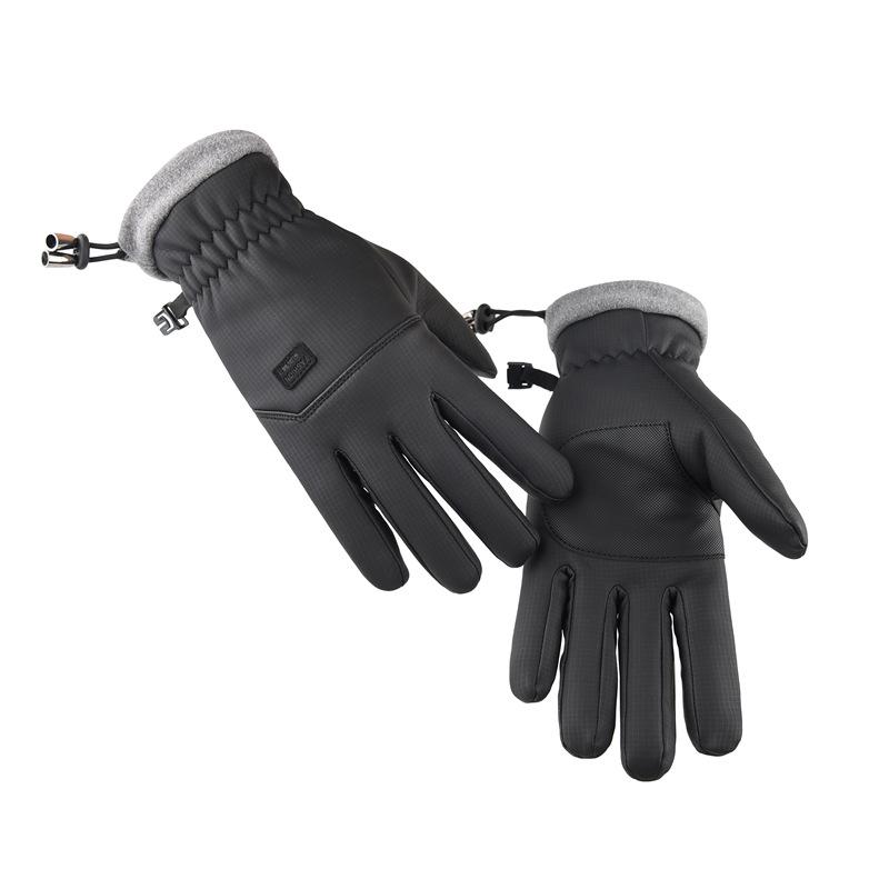 Men's Plus Velvet Windproof Cycling Gloves - Skin-Friendly, Touchscreen Compatible, Warm, Non-Slip for Autumn and Winter Outdoor Riding.