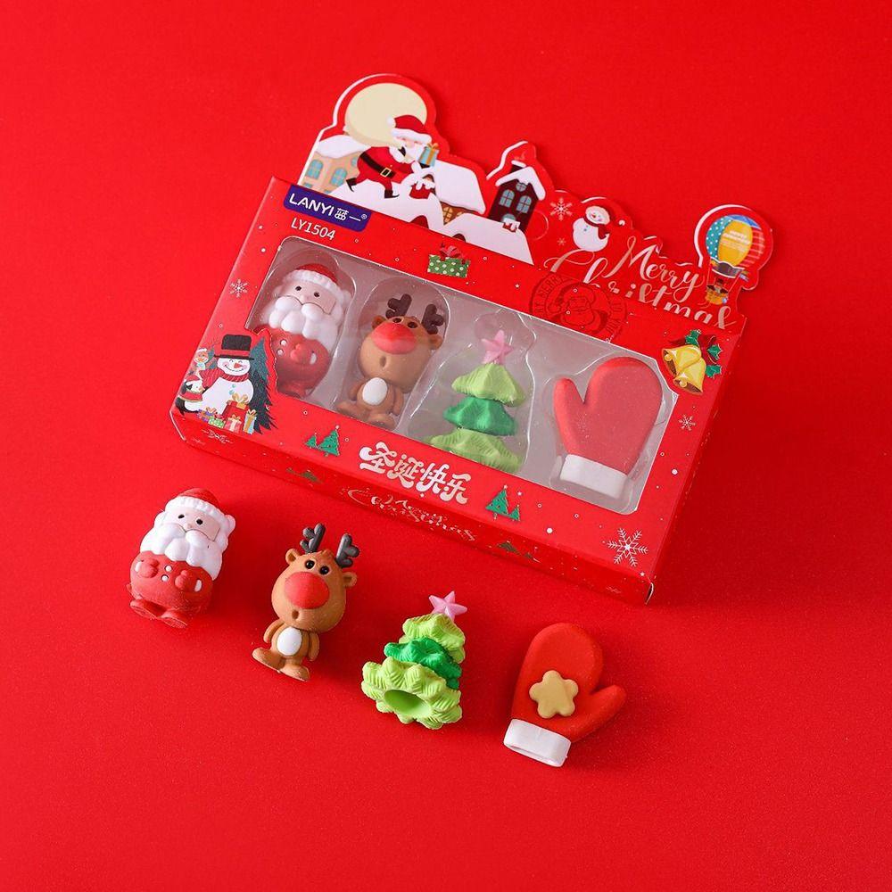 Elk Pencil Erasers Snowmen Rubber Eraser Creative Christmas Eraser Pupils