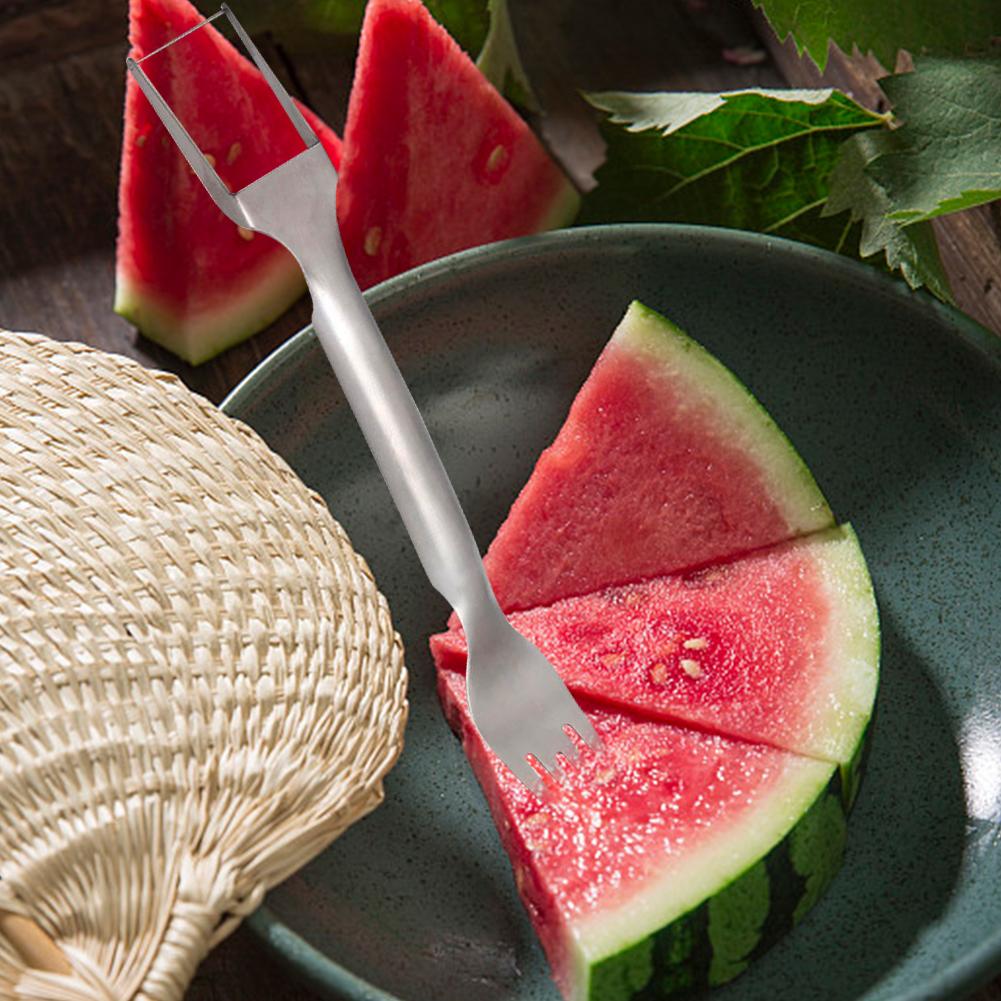 2 In 1 Watermelon Fork Slicer Stainless Steel Watermelon Cutter Knife Dual Head Fruit Cutter Tool for Home Kitchen Gadget