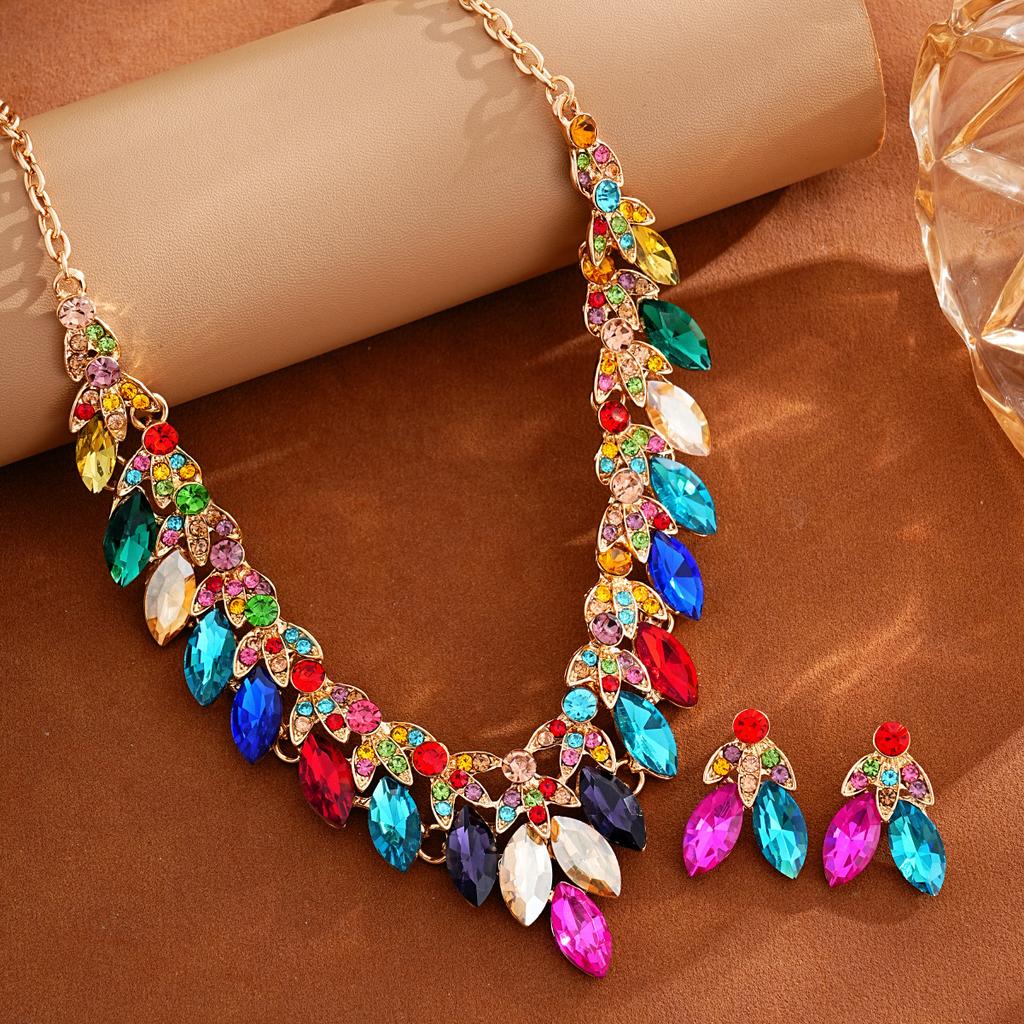 2026 European and American Luxury Earrings Necklace Two-piece Set Full of Diamonds Fashion Set Chain Bridal Dress Wedding Banquet Accessories Women