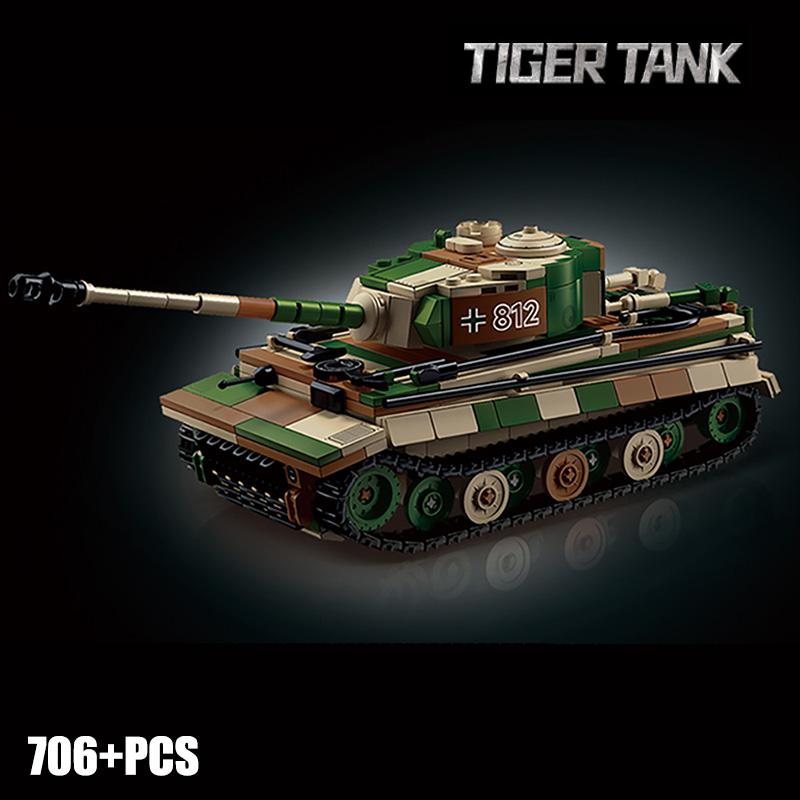 Военный Танк Тигр WW2 MOC Основной Боевой Танк Армии Фигурки Солдат Набор Строительных Блоков Кирпичей Для Детей Мальчиков Игрушки Подарки