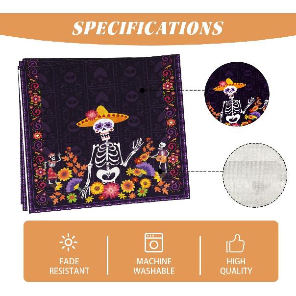 Day of The Dead Table Runner Dia De Los Muertos Tablecloth Mexican Halloween Sugar Skull Home Kitchen Dining Table Decorations 13x72 Inch