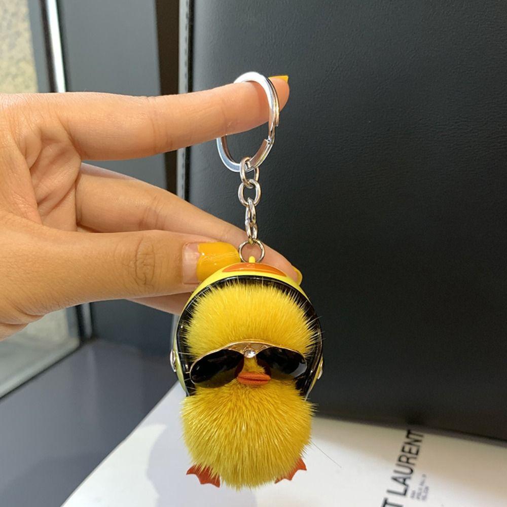 New Funny Plush Toy Duck Keychain Unique Creative Mini Yellow Duck Car Key Ring Colorful Animal Mink Fur School Bag Pendant
