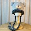 New Cute Bear Knitted Hat for Women in Autumn and Winter Warm Plus Velvet Ear Protection Hat Cold Proof Pullover Woolen Hat