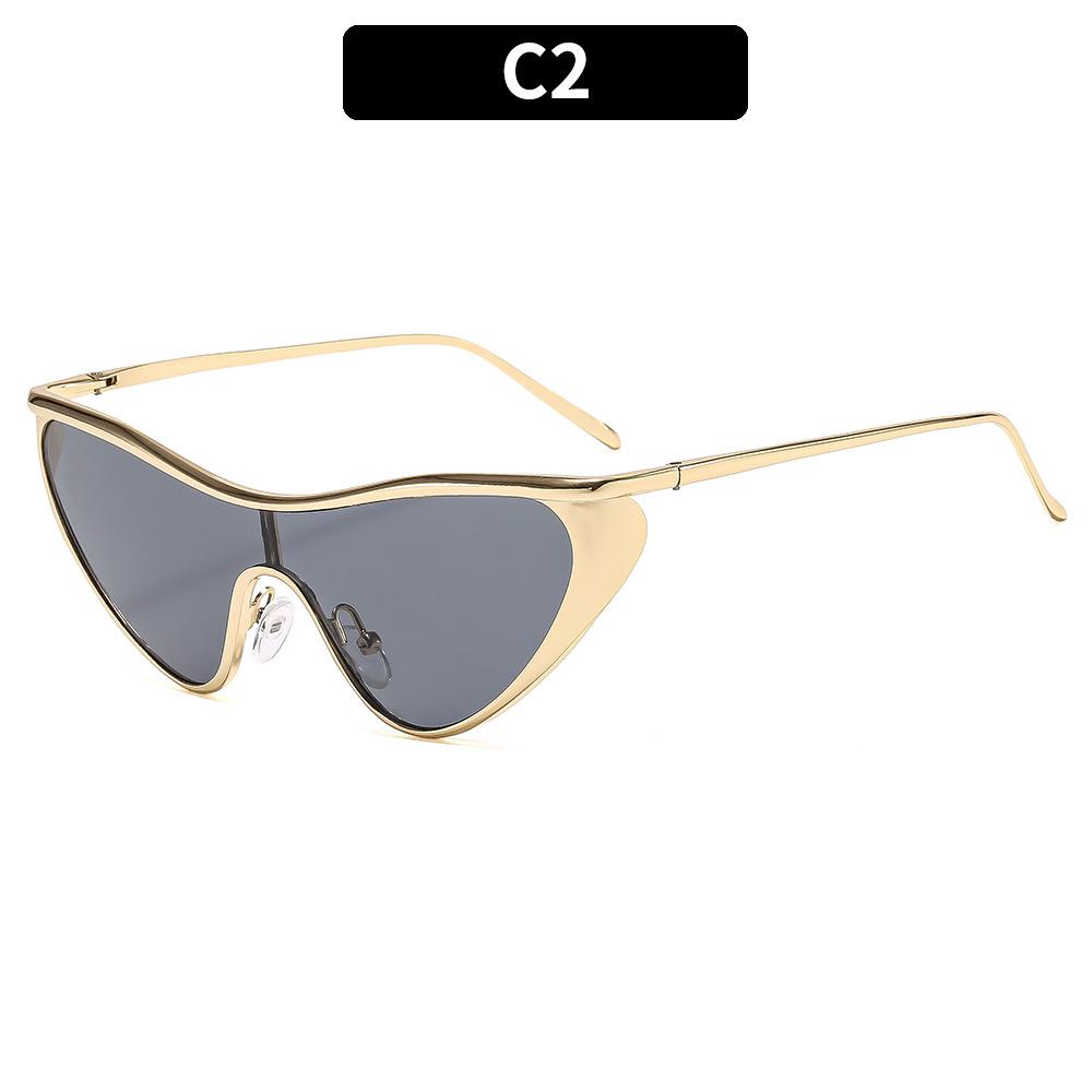 Women's sunglasses, men's and women's fashion metal one-piece cat's eye sunglasses