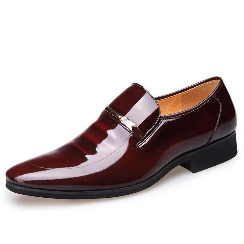 Leather Shoes Men's Youth Large Size Business Casual Dress Shoes Patent Leather Shiny Shoes Black Wedding Shoes
