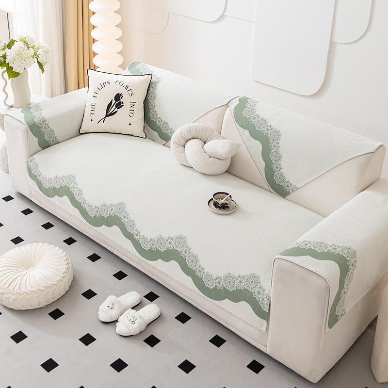 Little Fresh Embroidery Sofa Cushion Chenille Four Seasons Universal Sofa Towel Non-Slip Modern Couch Cover for Living Room Deco