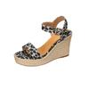Summer New Hemp Rope Wedge Heel Sandals Fish Mouth Leopard Print Surface Platform High Heel One-word Sandals Versatile Women's Shoes