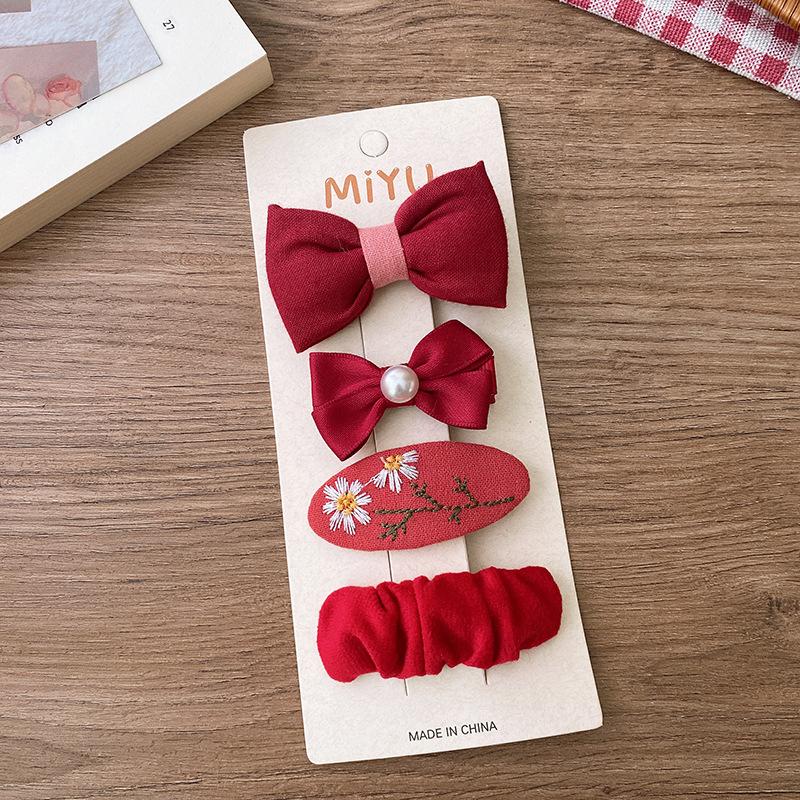 4PCS Red Hair Pins for Girls Fabric Bow Bangs Clips Christmas Baby Hair Accessories Knitted Sweet Korean Hair Clip Kids Gifts