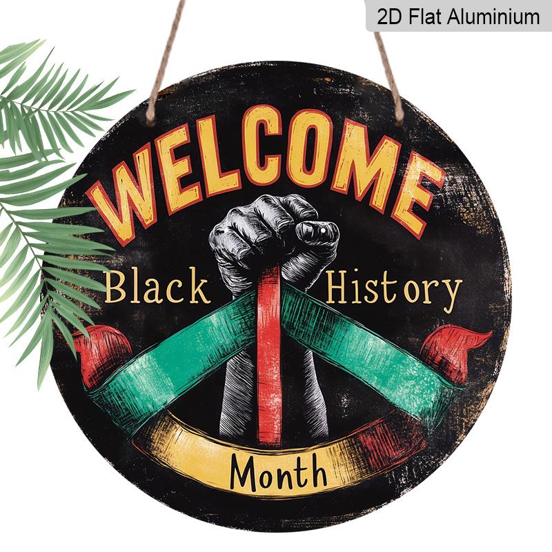 

2D Flat, Black History Month Wall Sign - Vintage Fist & Pan-African Flag Metal Wall Art, Perfect for Home Decor, Kitchen, Porch Decoration, School 7.87*7.87in
