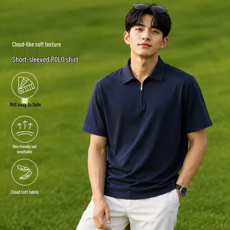 ROMON Men s Short Sleeve Half-Zip Polo Shirt L
