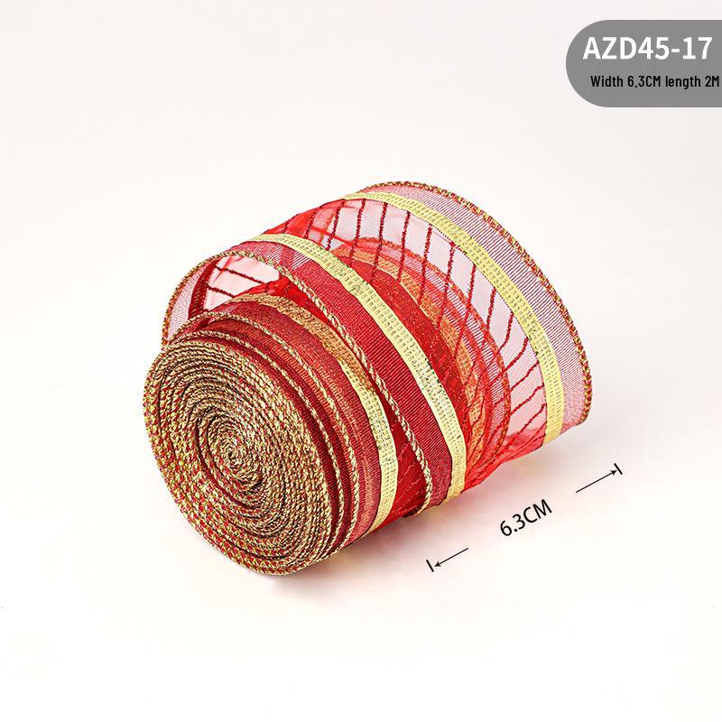 Handmade Christmas Flocked Ribbon with Golden Dot Bow for Gift Wrapping