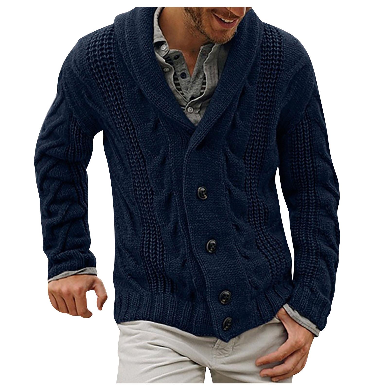 

And Winter Men s Fashion Loose Cardigan Warm Lapel Hooded Jacket Sweater Knitted Coat XXL темно-синього кольору