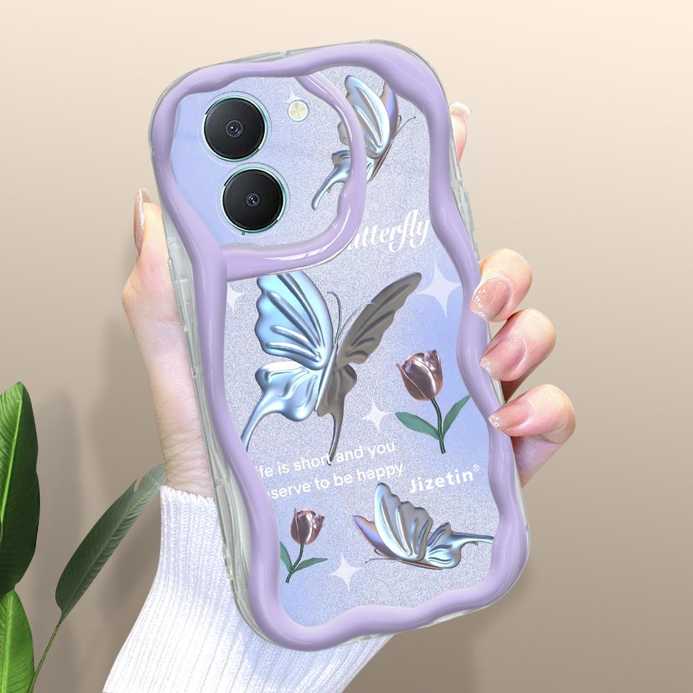 Roztomilý kreslený vzor s krémovou texturou Pouzdro s měkkým silikonovým zvlněným okrajem pro Vivo