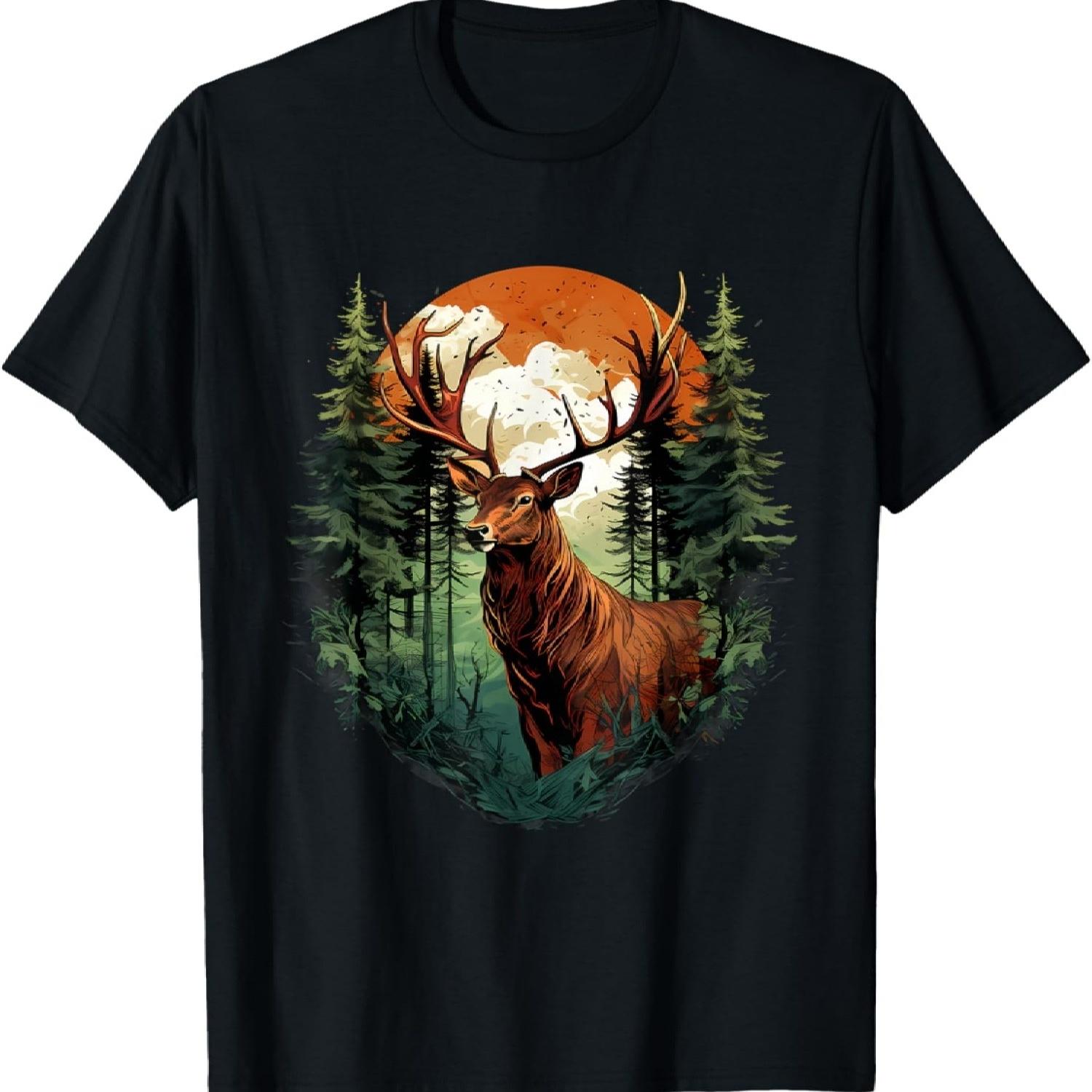 Deer Wildlife Landscape Artwork Motif Animal Lovers Nature T-Shirt S