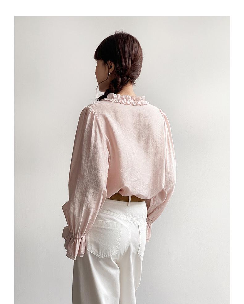 Camisa Feminina Ge Ming com Flores 3D e Manga Sino - Top Retro Francês de Primavera